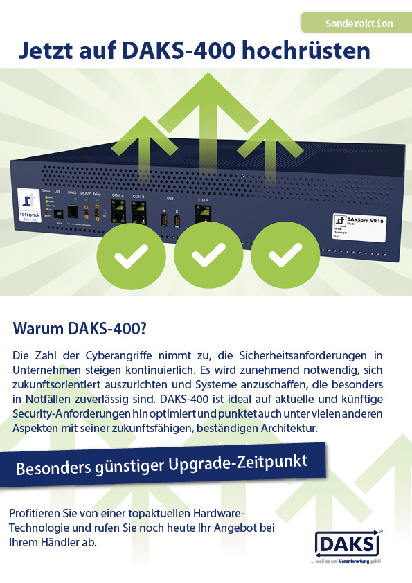 Vorschaubild Infoflyer Sonderaktion Jetzt auf DAKS-400 hochrüsten