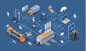 Isometrische Darstellung einer vernetzten IT-Landschaft