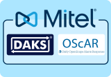 Mitel-Logo oben, darunter DAKS- und OScAR-Logos