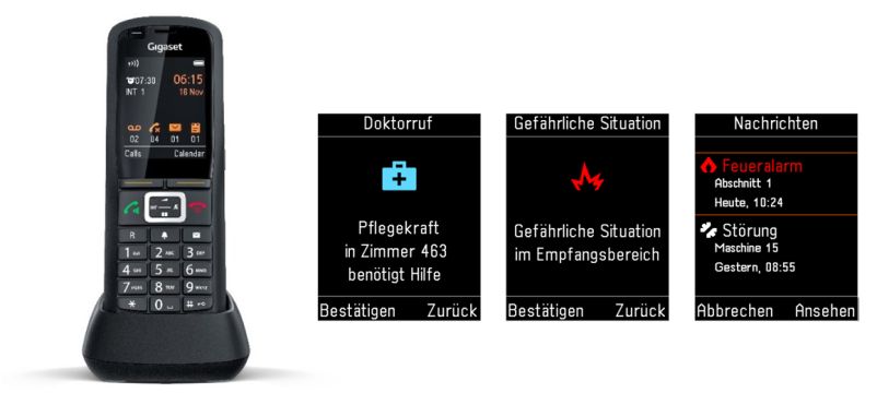 Beispiele für AML-Displayinhalte auf einem mobilen Gigaset-Endgerät