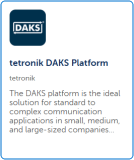 DAKS-Marke in blauem abgerundetem Quadrat + 'tetronik DAKS Platform' und Claim